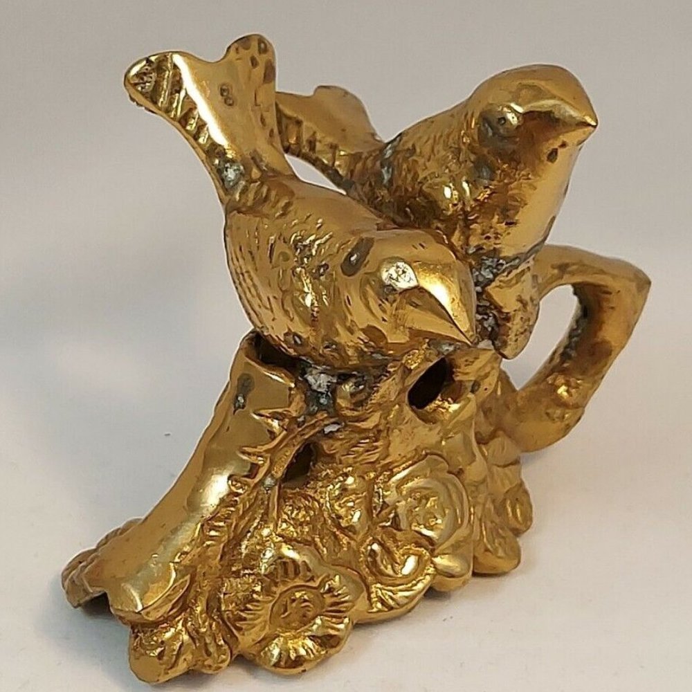 Hampton Brass Two Love Birds On a Rose Bush Sculpture Made In India vtg